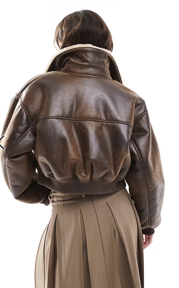 ASOS DESIGN cropped flight jacket in brown - size Medium