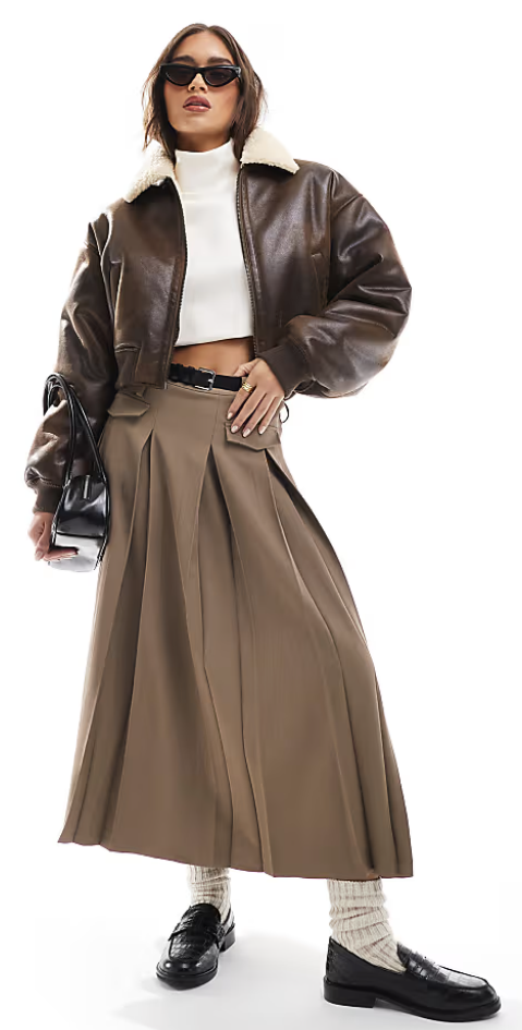 ASOS DESIGN cropped flight jacket in brown - size Medium
