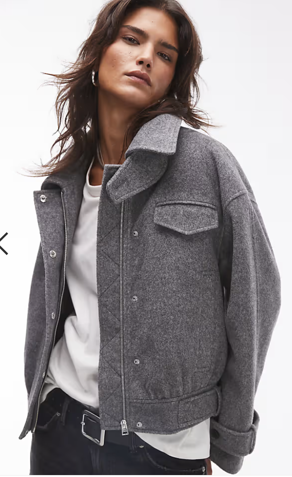 Topshop bomber jacket with tab detail in gray