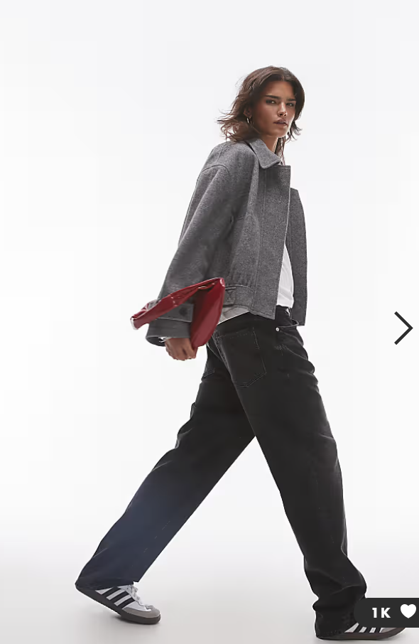Topshop bomber jacket with tab detail in gray