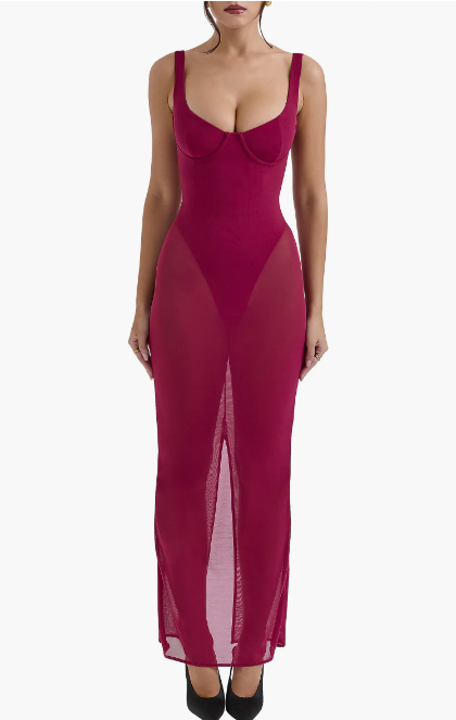 House of CB - Robina Sheer Mesh Overlay Maxi Cocktail Dress Size XS, Bigger Cup